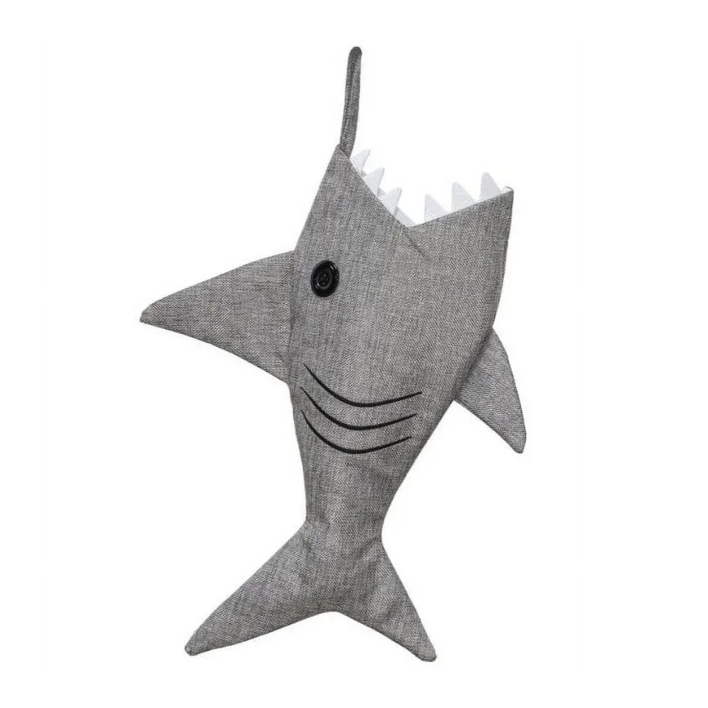 Holiday Time Gray Shark Christmas Stocking 20” Button Eye White‎ Teeth